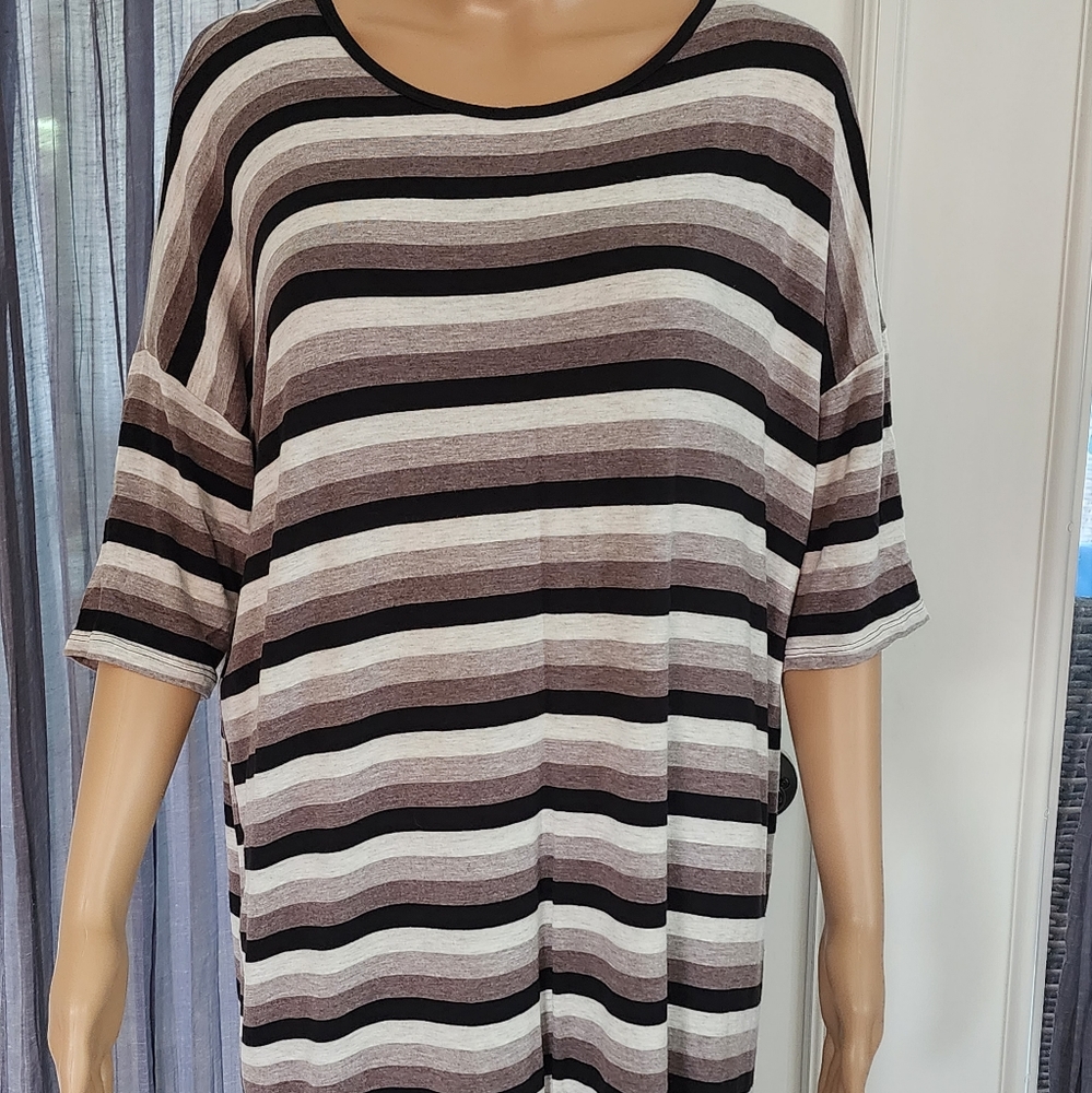 Lularoe Classic T, S, Black, White, & Grey Stripe